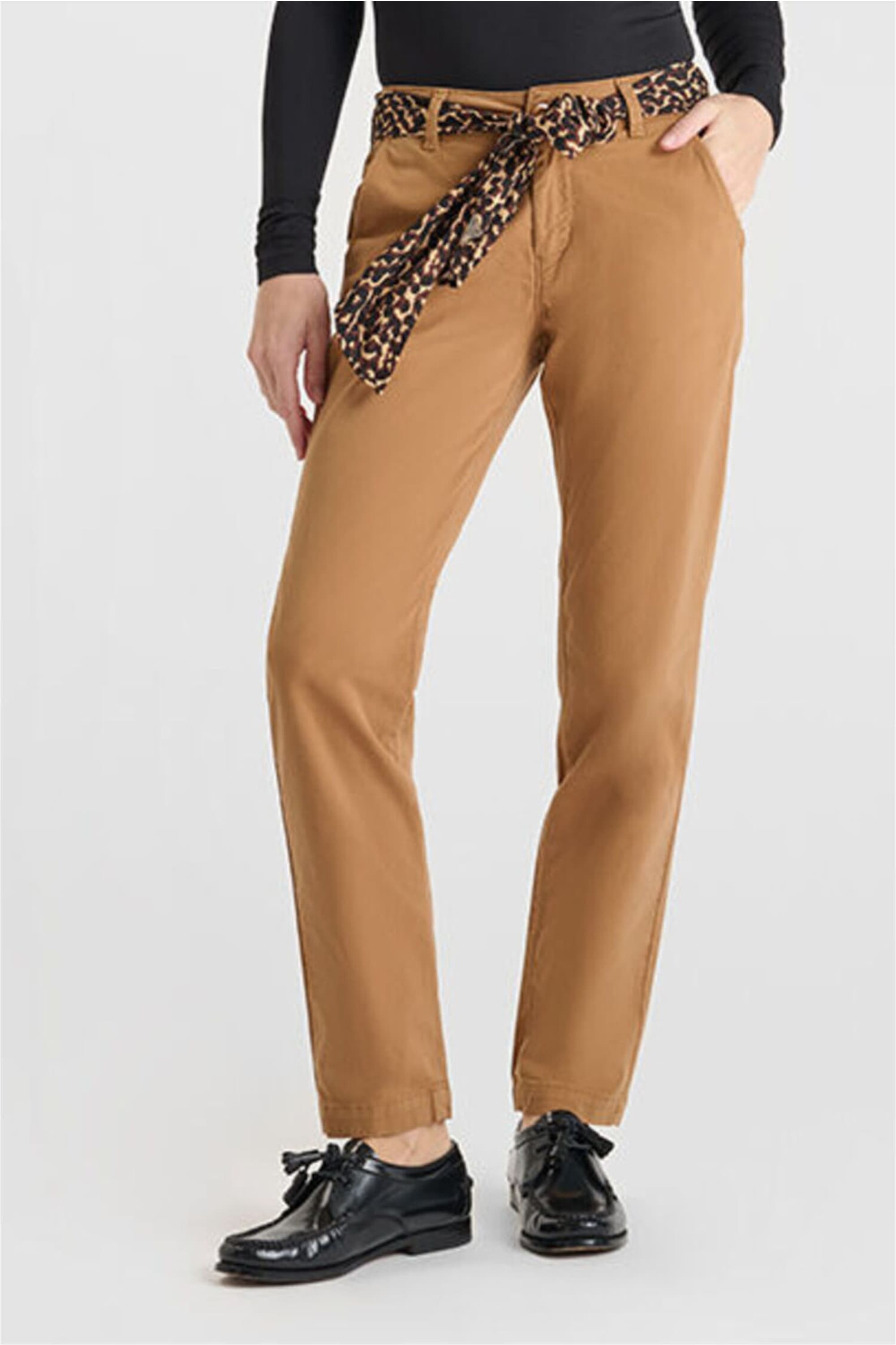 Chinohose LE TEMPS DES CERISES "KRISTIN", Damen, Gr. 30, US-Größen, braun, 98% Baumwolle, 2% Elasthan, unifarben, Hosen Chinohose, mit integriertem Gürtel