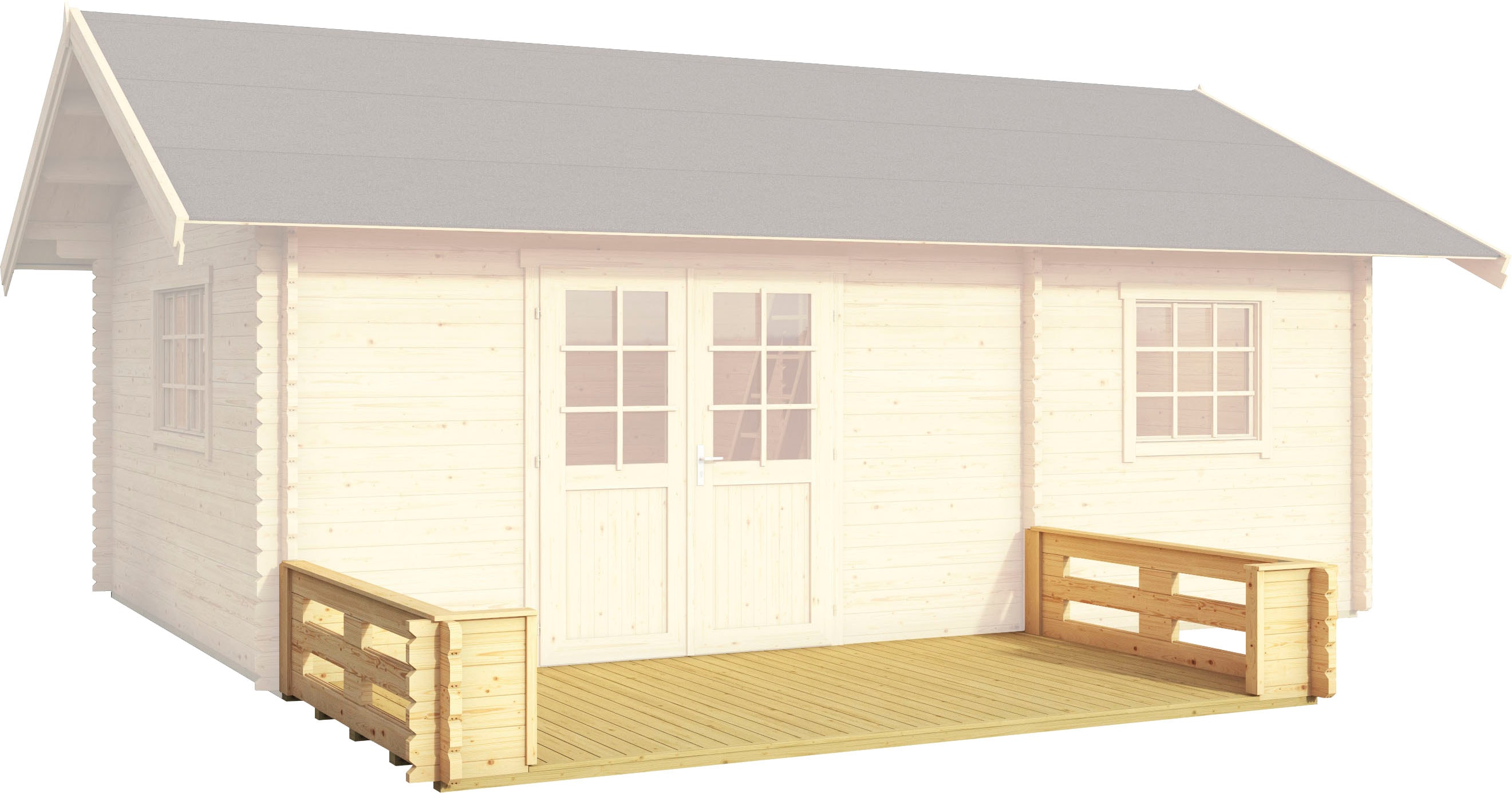 Terrasse LASITA MAJA "CAROLINE", beige (naturbelassen), B:365cm H:57cm T:200cm, Holzwerkstoff, Gartenhaus-Terrassen, inkl. Fußbodenbretter zum Verlegen Image