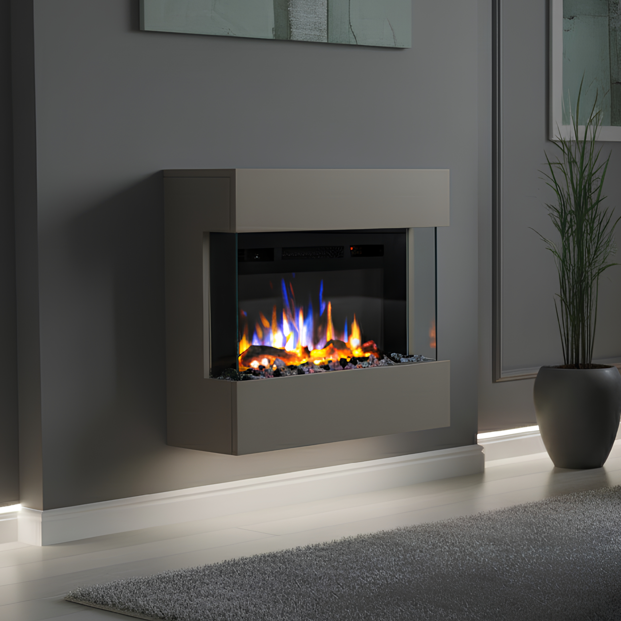 Noble Flame LIMA Wandkamin: Seidengrau - ohne Steine