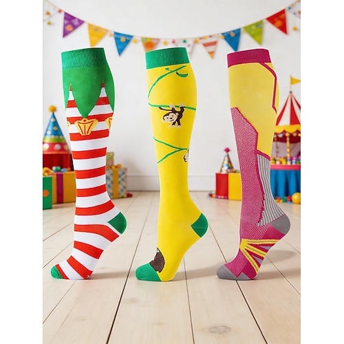 Damen Mardi Gras 3er-Pack Karneval-Partysocken bunte Grafik-Crew-Socken mit lustigen Drucken weiches dehnbares Strickmaterial Unisex-Erwachsenen- und Teenager-Festivalsocken für Karneval Kostümpartys Image