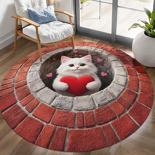 3D-Optische Illusion Teppich Visuelle Falle Fußmatte Rutschfest Süße Katzenhöhle Design für Eingangsbereich Badezimmer Schlafzimmer Wohnzimmer Innen Außen Diatomaceous Earth Schnell trocknend Image