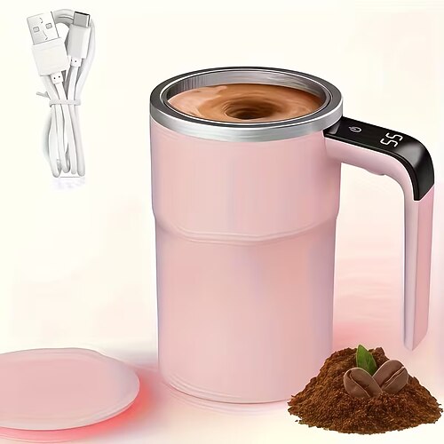 Elektrischer Kaffeebecher mit LED-Temperaturanzeige – Ein-Knopf-Bedienung, Edelstahl 304, geeignet zum Mixen von Kaffee, Milch, Tee und Mixgetränken, ideal für Büro und Zuhause Verwendung im Freien Image