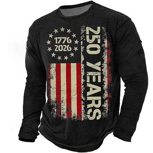 Amerikas 250. Jahrestag Herren Amerikanische US-Flagge T Shirt Langarm T-Shirt 3D-Druck Rundhalsausschnitt Hemd Täglich Lässig Täglich Reise Party Blau Schwarz Rote Sommer Frühling Herbst Bekleidung Image