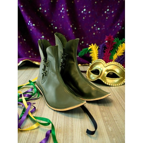 Damen Mardi Gras Karneval Flachabsatz spitze vintage PU Schnürung Schwarz Rot Braun Image