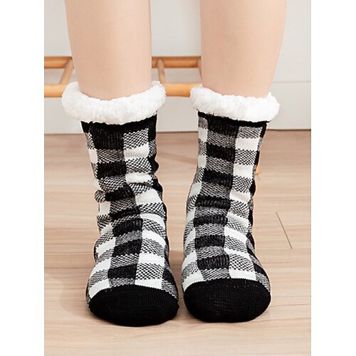 Damen Mardi Gras Fleecegefütterte Buffalo-Cheker Fußsocken bequeme rutschfeste warme Haussocken für Karnevalspartys im Winter und zu Hause Image