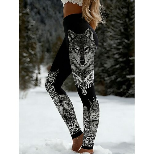 Damen Leggings Urlaub Vintage Ethno-Stil Volle Länge Hohe Taille Grafik Tiermotiv Weich Bequem Dehnbar Täglich Heim Outdoor Schwarz Weiß Marinenblau Blau Frühling Herbst Winter Schmale Passform Image