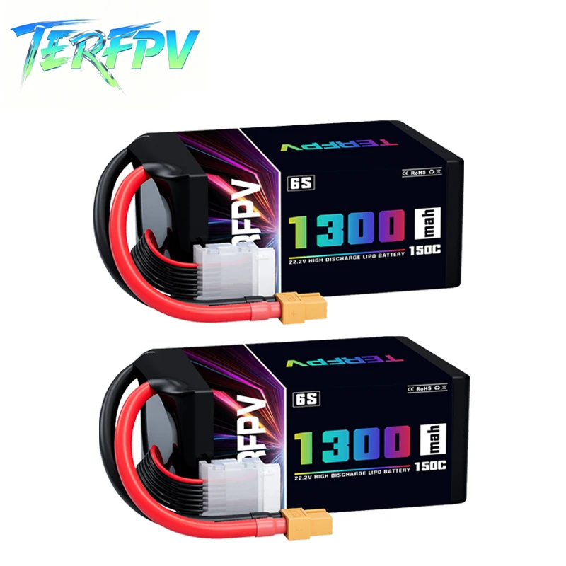 TERFPV 6S Lipo Batterie 22,2 V 1300 mAh 150C/300C Mit XT60 Stecker für Für FPV Flugzeug Drone quadcopter Hubschrauber Hobby Image