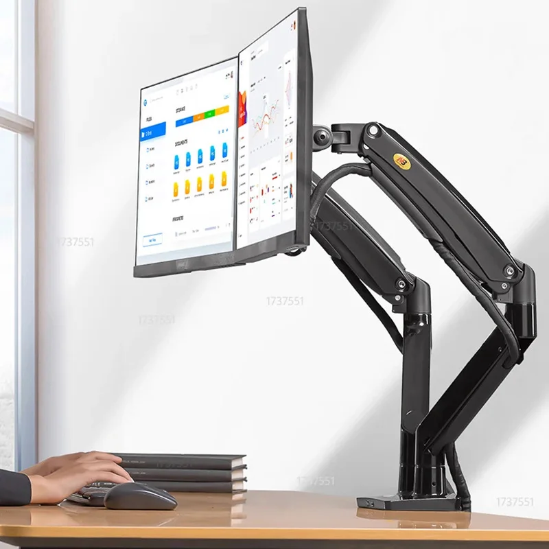 NB F195A 3–12 kg Aluminium 22–32 Zoll Dual-Computer-Bildschirmständer Gasfederarm Full Motion Doppel-PC-Monitorhalter Unterstützung mit USB Image