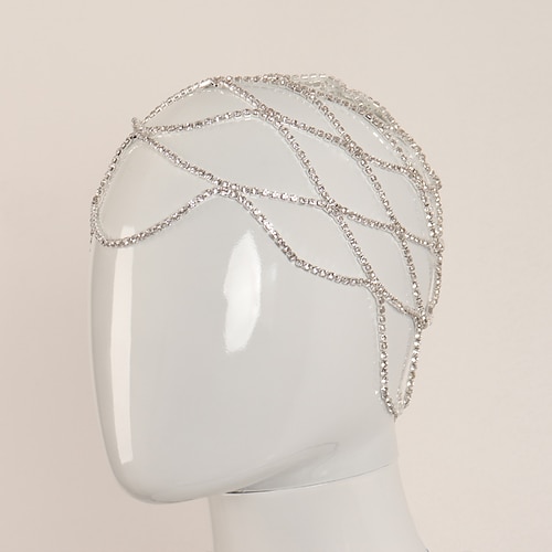 Samba Accessories Glamouröse Strass-Hängende Kopfdekoration - Silberne Kristallgewebte Haar-Chain Coachella Festival Prom Party Kopfstück Leistungskostüm Image