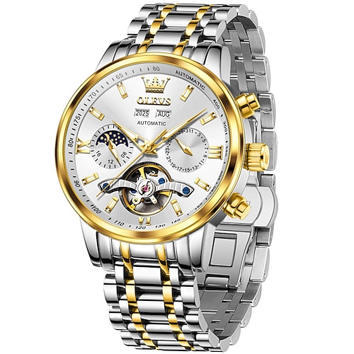 Die neue Olevs Herren Business Uhr mit leuchtendem ewigen Kalender Datum und Tagesanzeige multifunktionale mechanische Uhr skelettiert lässig und modisch wasserdichte Sport Herrenarmbanduhr Image