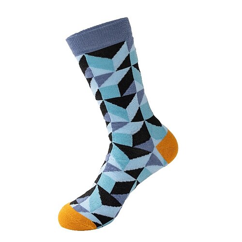 Herren 5 Paare Socken Laufsocken Freizeitsocken Blau Schwarz Farbe Geometrisch Outdoor Urlaub Alltagskleidung Mittel Frühling Herbst Mode Streetwear Image