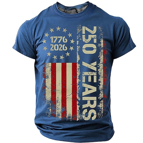 4. Juli 2026 250. Gedenktag Herren 3D Druck US-Flagge Rundhals Kurzarm T-Shirt Alltag Straße Image