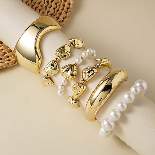 Samba Accessoires Boho Goldfarbene Stapelarmbänder - Künstliche Perlen breite Manschetten und geometrische Charm-Bangles für Frauen Leistungs-Kostüm Image