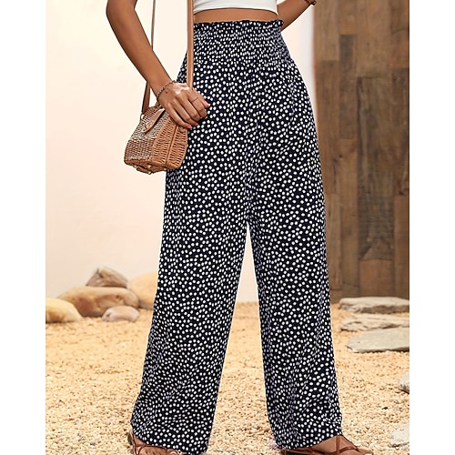 Damen Weite Hosenbeine Chinos Streetwear Lässig Volle Länge Mittlere Taillenlinie Blumen Tasche Elastischer Bund Drucken Bequem Komfort Dehnbar Täglich Outdoor Straße Magenta Marinenblau Schwarz Grün Image