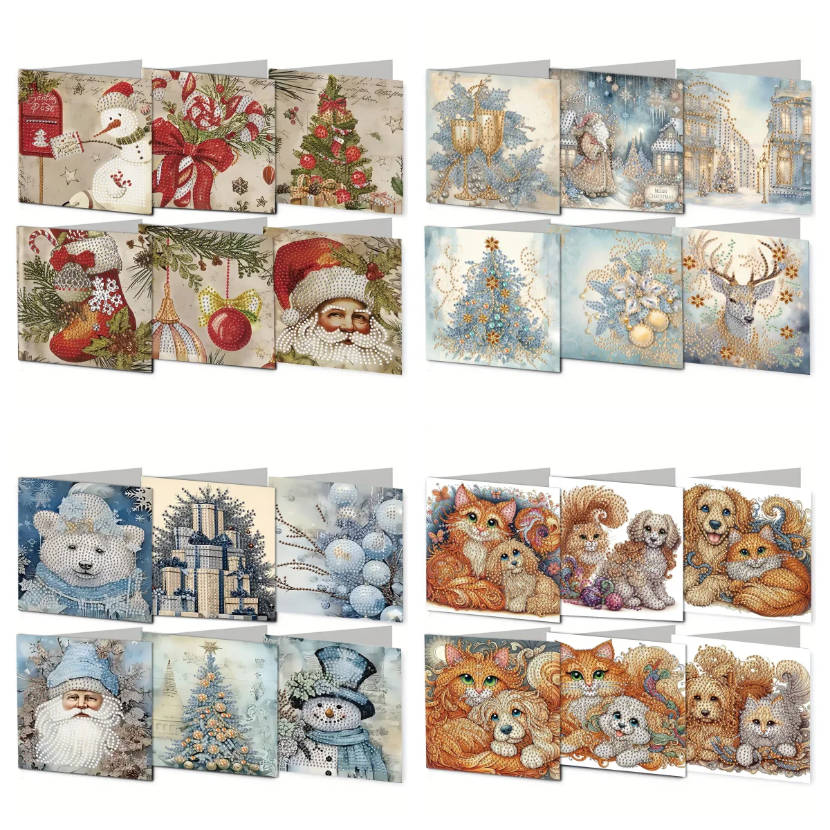 6 Grußkarten und Postkarten zum Selbermachen mit Diamantmalerei, Weihnachts-/Tiermuster, Weihnachtsgeschenke Image