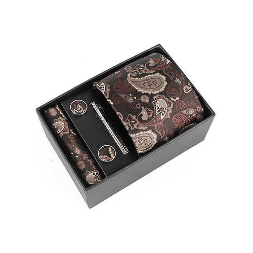 Geschenkset für Herren aus Polyester mit Paisley-Muster: Krawatte, Manschettenknöpfe, Einstecktuch und Krawattenklammer – perfekt für Hochzeiten und als Geschenk. Image