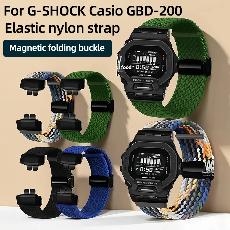 GBD 200 Armband für G-SHOCK Casio GBD-200-1A GBD-200RD-4 Serie, elastisches Nylonarmband, magnetische Faltschließe, Herrenzubehör Image