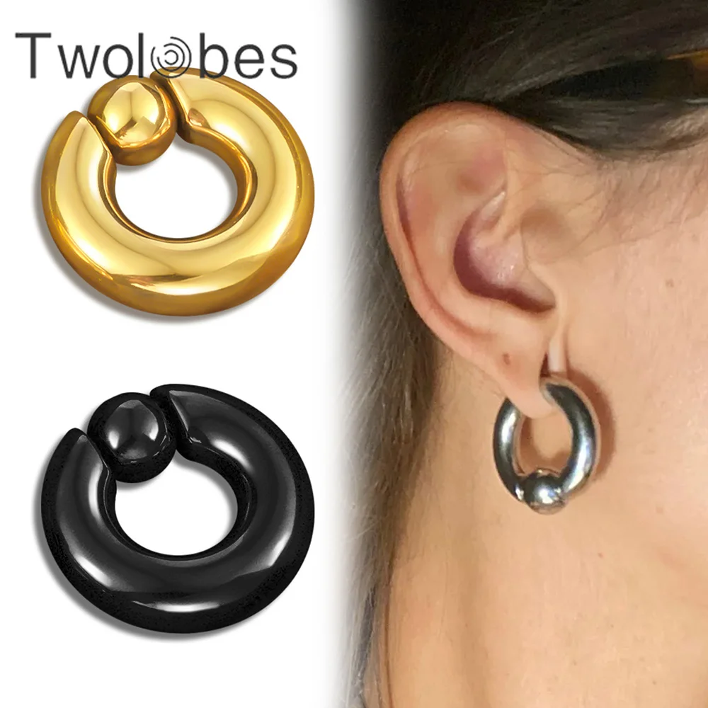 Twolobes 2 Stück Edelstahl Ohrgewichte Keil Expander Ohr Gauge Runde Kugel Nase Septum Ringe Piercing Schmuck Image
