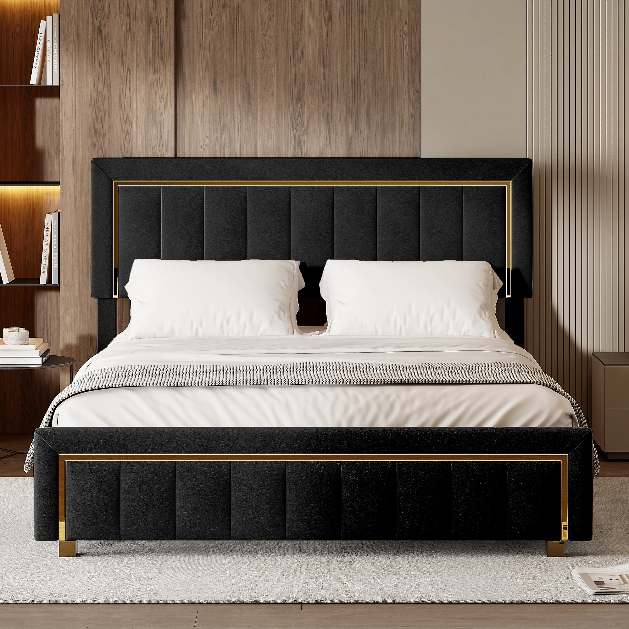 Bett 140x200 cm mit Stauraum, Patenbett 140x200 cm mit Lattenrost und Bettkopfteil, Samt, ohne Matratze