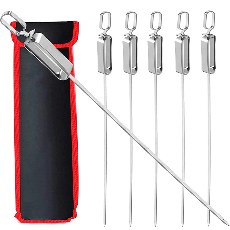 LMETJMA 17-Zoll-Kabob-Spieße zum Grillen, flache Grillspieße aus Edelstahl mit Schnellverschluss-Schiebegriff aus Metall JT45 Image