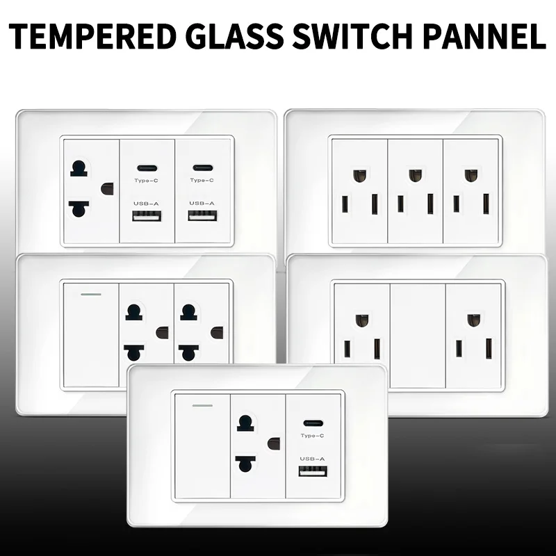 ​ ​ Intelligente Steckdose in 118 Größen: 2xUSB-C PD- und Dual-AC-Anschlüsse für thailändische/US-Geräte, Kristallglasoberfläche 110 V ​ ​ Image