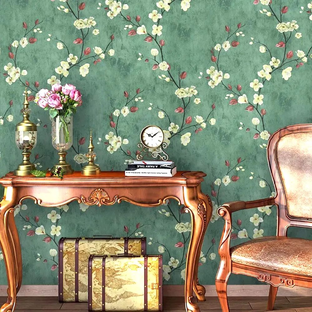 Vintage Floral Grün Rosa Peel And Stick Retro Europäischen Stil Selbstklebende Wasserdichte Tapeten Wohnzimmer Schlafzimmer Renovierung