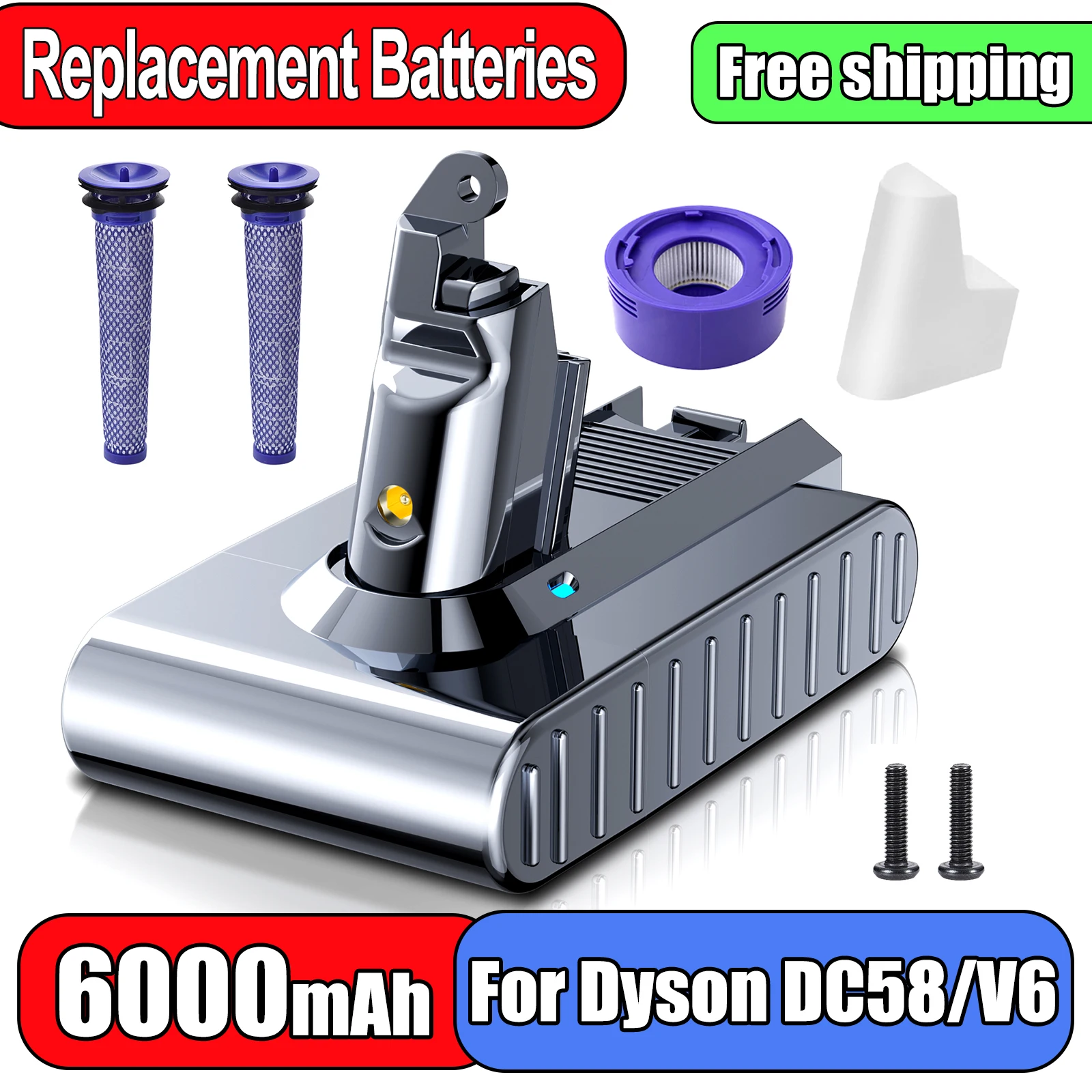 6000 mAh For Dyson V6 Batterie Wiederaufladbare Lithium-Batterie For Dyson DC58 DC59 DC61 DC62 21,6 V Batterie Staubsauger batterien Image