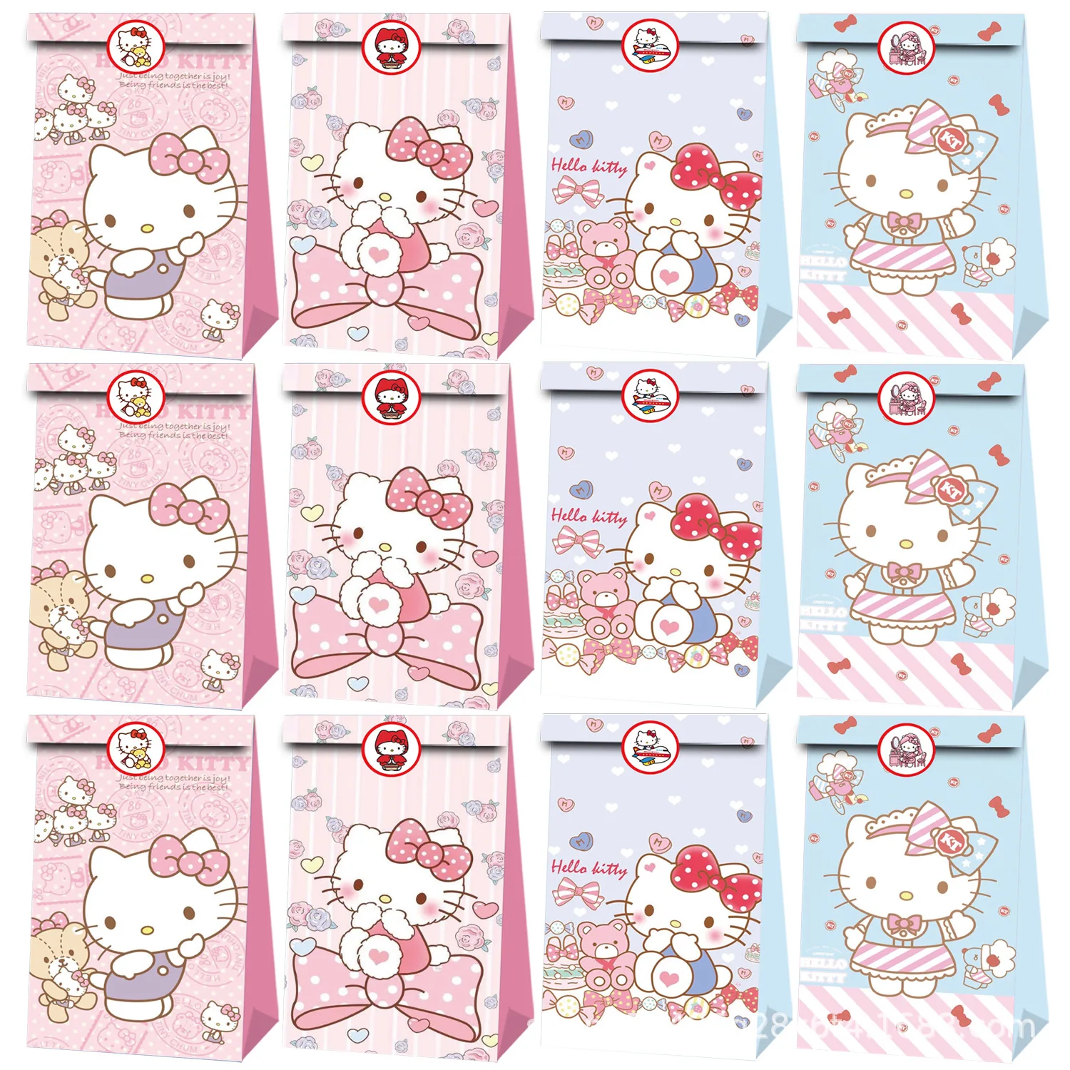 12 Stück Kawaii Hello Kitty Geburtstagsparty-Dekorationen Sanrio Black Beauty Candy Geschenktüte Einkaufstasche Geschenkpapier Halloween