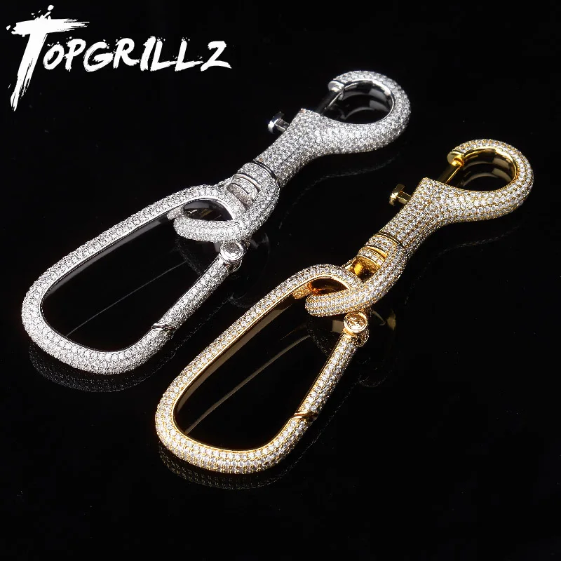 TOPGRILLZ Neue Iced Out Karabiner Schlüsselbund Für Männer Gold Silber Farbe Hip Hop Charme Schmuck Solide Kupfer Mit 5A CZ Schlüsselbund geschenke