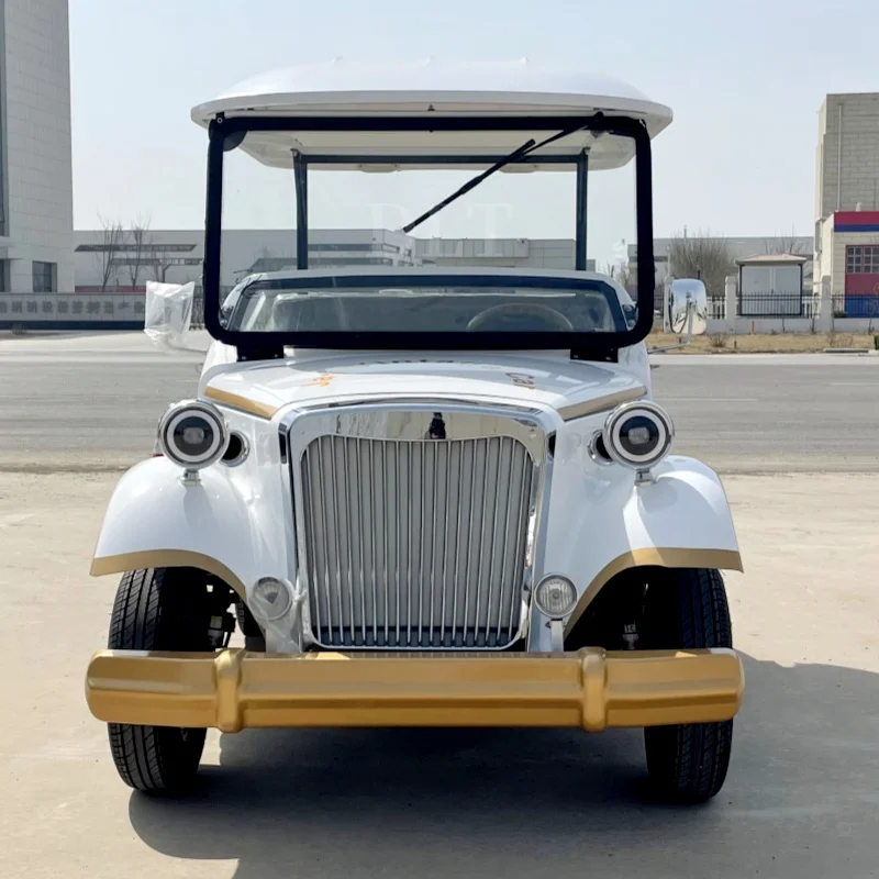 72 V 6-Sitzer-weißer Retro-elektrischer Mini-Elektro-Vintage-Auto-Shuttle, klassischer Sightseeing-Bus mit Blei-Säure-Batterie, 4 kW Wechselstrommotor Image