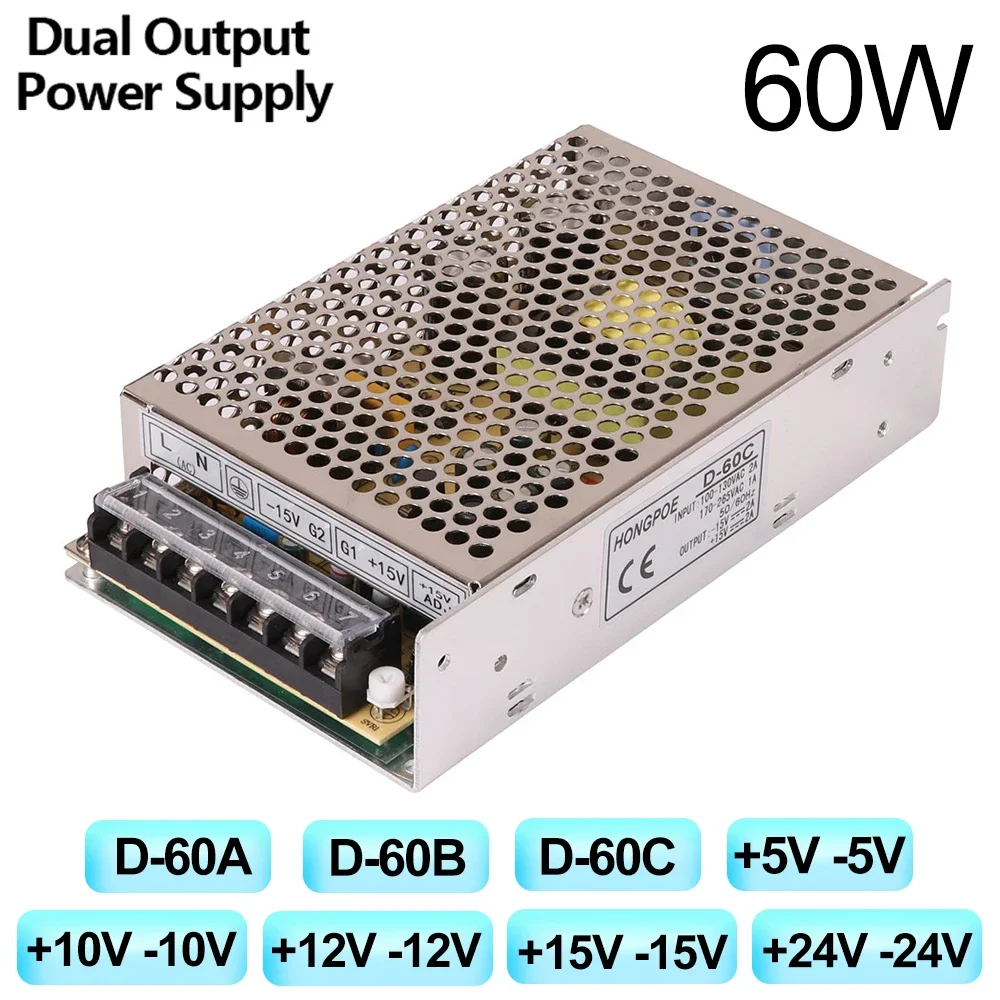 60W Dual Output 5V 10V 12V 15V 24V Netzteil D-60A 60B D-60C +12V -12V +15V -15V +5V -5V +24V -24V AC100-240V SMPS Image