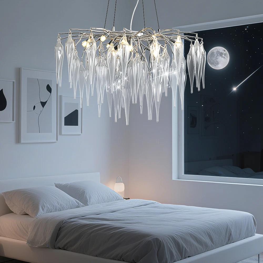 Luxuriöser runder Glas-Kronleuchter für Wohnzimmer, Esszimmer, Schlafzimmer, Gold und Silber, moderne Pendelleuchte mit bernsteinfarbenem Glas-Lampenschirm