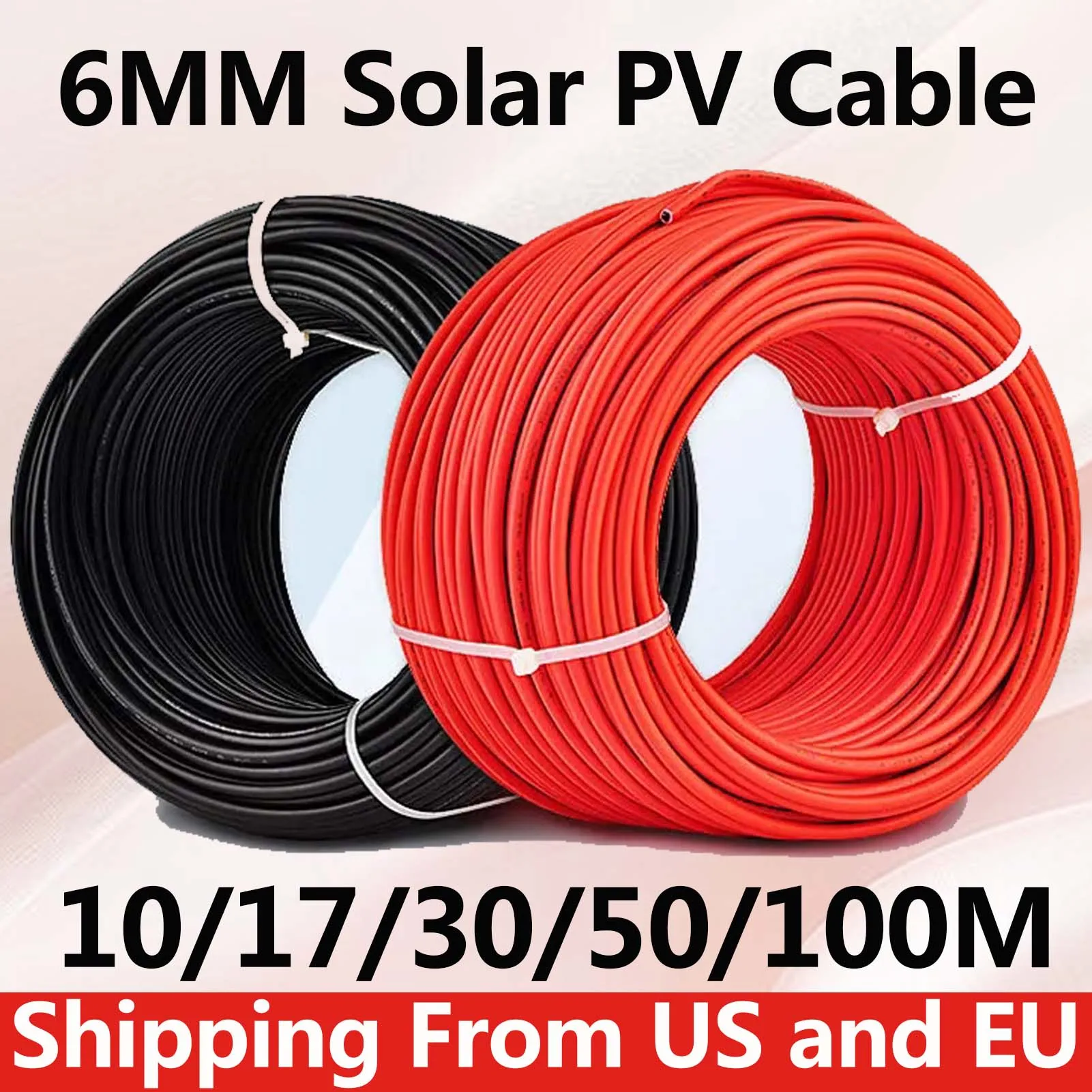 6MM 4MM 50M 100M 30M 17M Solarkabel Schwarz oder Rot PV Kabel Hohe Kupfer Image