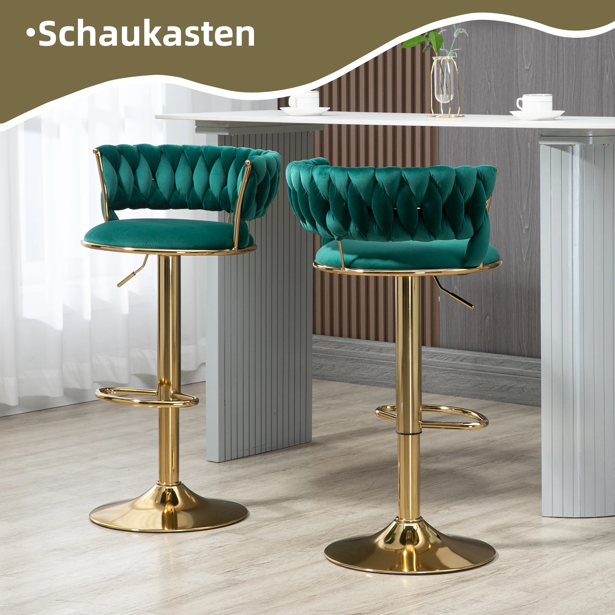 old sku:W1880109438,Samt 360° drehbarer Barhocker 2-teiliges Set, Handgefertigte Rückenlehne Ein-Knopf verstellbarer Höhe Barhoc Image