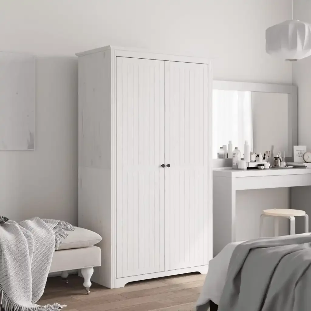 BODO Kleiderschrank, weiß, 99 x 53,5 x 173 cm, massives Kiefernholz, großer Raum-Kleiderschrank, Schlafzimmermöbel, Heim-Kleideraufbewahrung