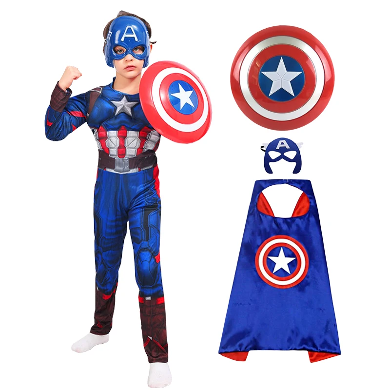 Kinder Captain America Muskelkostüm Overall Superheld Captain America Cosplay Overall Schild Umhang Halloween Kostüm für Kinder Image