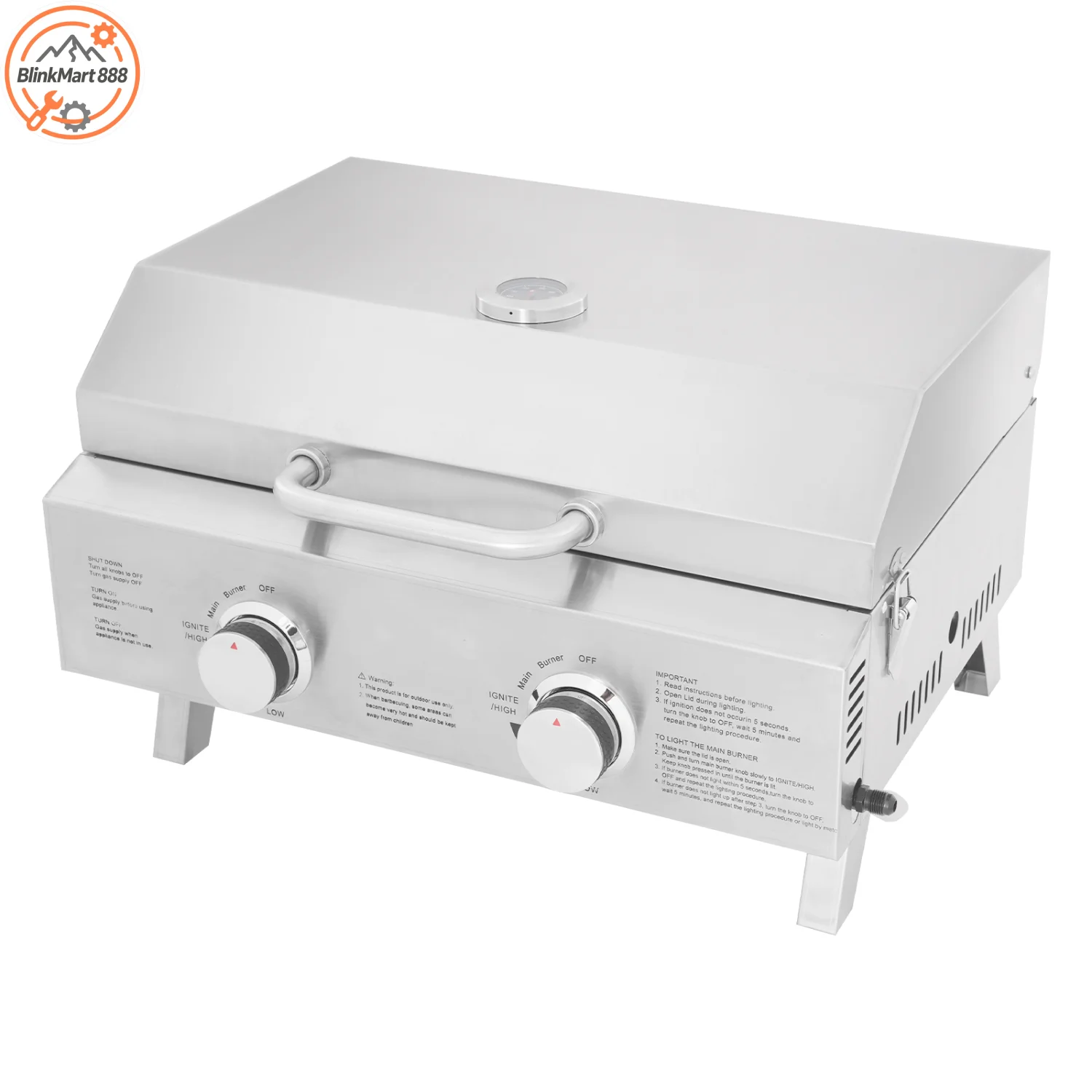 Tragbarer Grill aus Edelstahl mit 2 Brennern und Abdeckung für Camping, Terrasse und Gartengebrauch im Freien Image