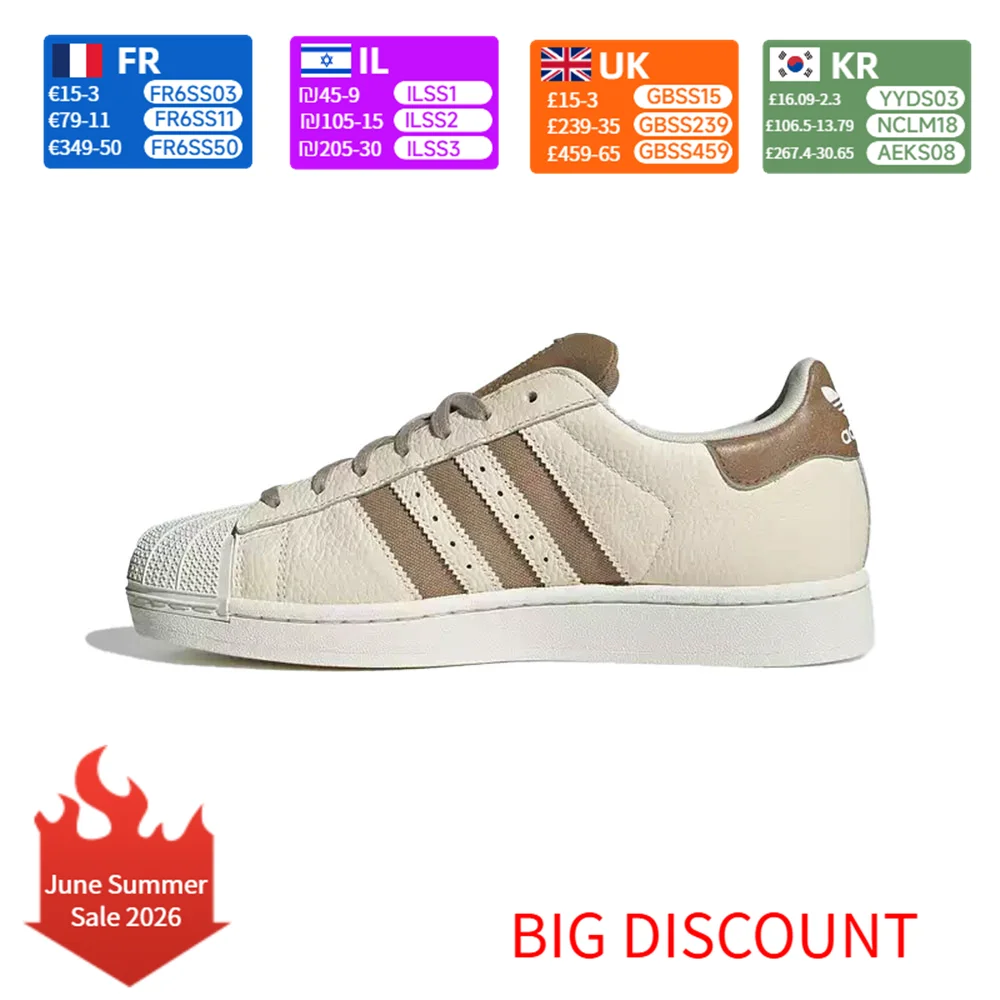 adidas Originals Superstar 2 Klassische, bequeme, langlebige Low-Top-Skateschuhe Unisex Weiß/Braun JR6988