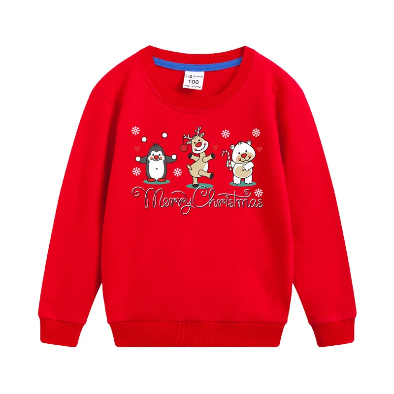 Weihnachts-Cartoon-Kapuzenpullover für Kinder mit Hirsch-Pinguin-Muster, Pullover für Kinder, Frühling und Herbst, Baumwolljacke Image