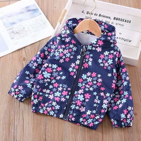 Avrntaa Toddler Jackets for Girls - Cartoon Print Full Zip Hooded Jacket Cute Dust Coats Gifts Under 25 Blue Jacket Size 8Y