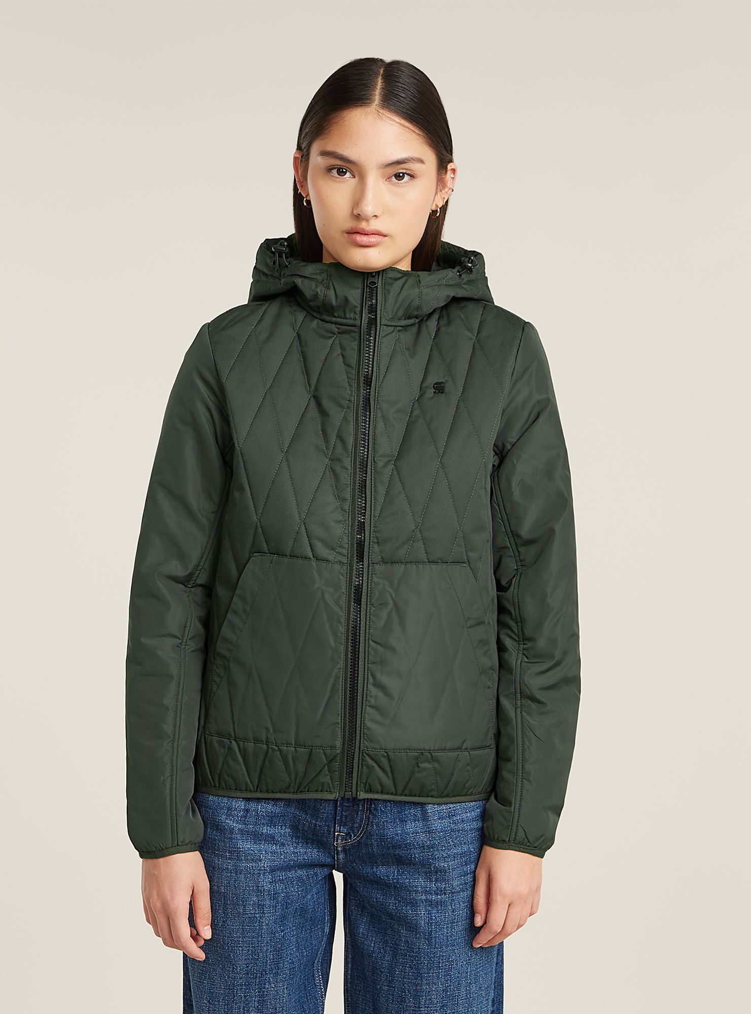 Bomberjacke G-STAR "Utility Quilted Hooded Overshirt", Damen, Gr. L, asfalt, Obermaterial: 65% Polyester, 35% Baumwolle, Jacken Bomberjacke Image
