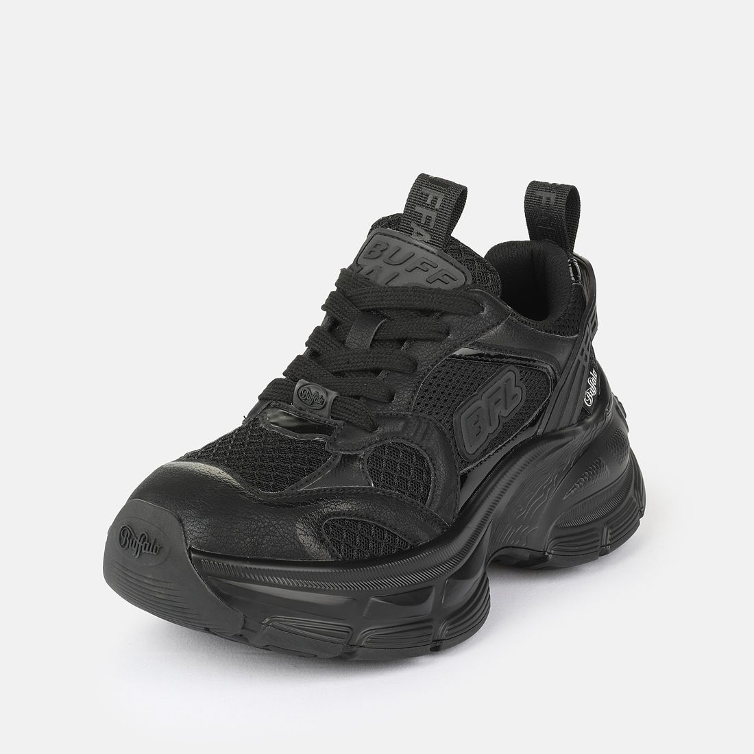 Plateausneaker BUFFALO "RIDR ONE", Damen, Gr. 37, schwarz, Lederimitat, Textil, Schuhe Plateausneaker, Halbschuh, Schnürschuh, Chunky-Sneaker mit trendy Plateausohle