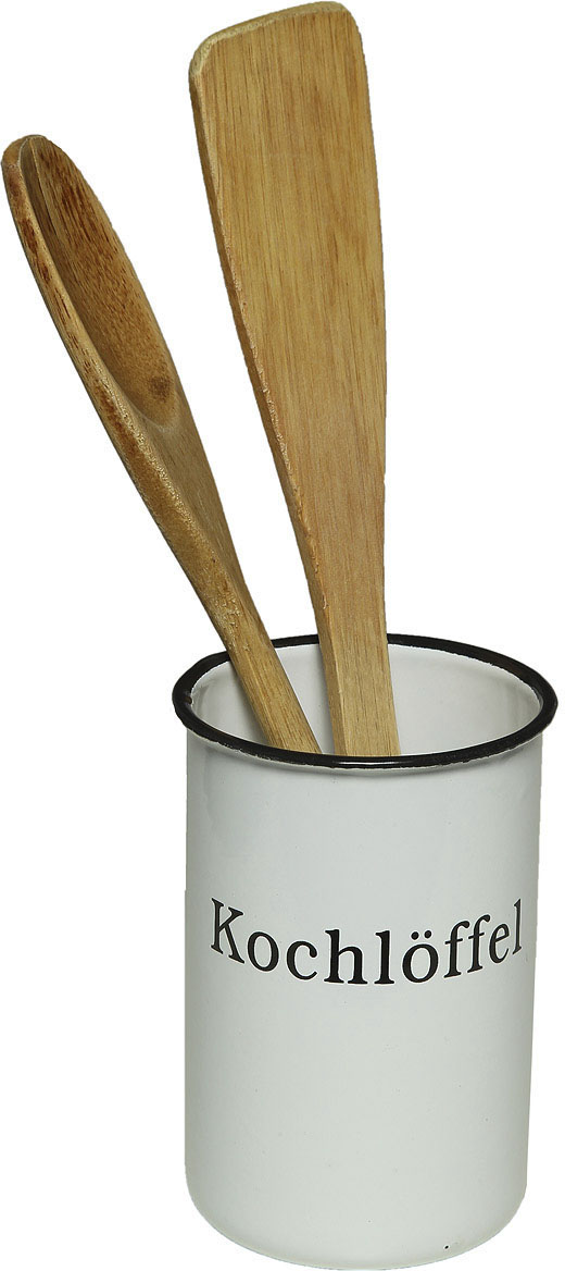 Dose AMBIENTE HAUS "Kochlöffeltopf aus Emaille in Antikweiß", weiß, B:8cm H:12cm T:8cm, Emaille, Aufbewahrungsboxen, Vorratsdose