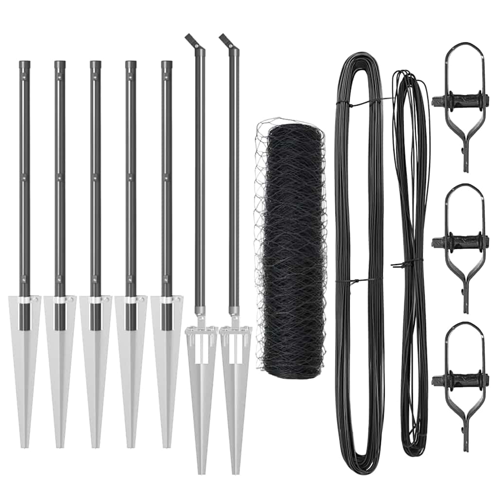 vidaXL Zaunpfosten Grau 10 x 0,5 m (50 mm Maschen) Stahl und PVC Image