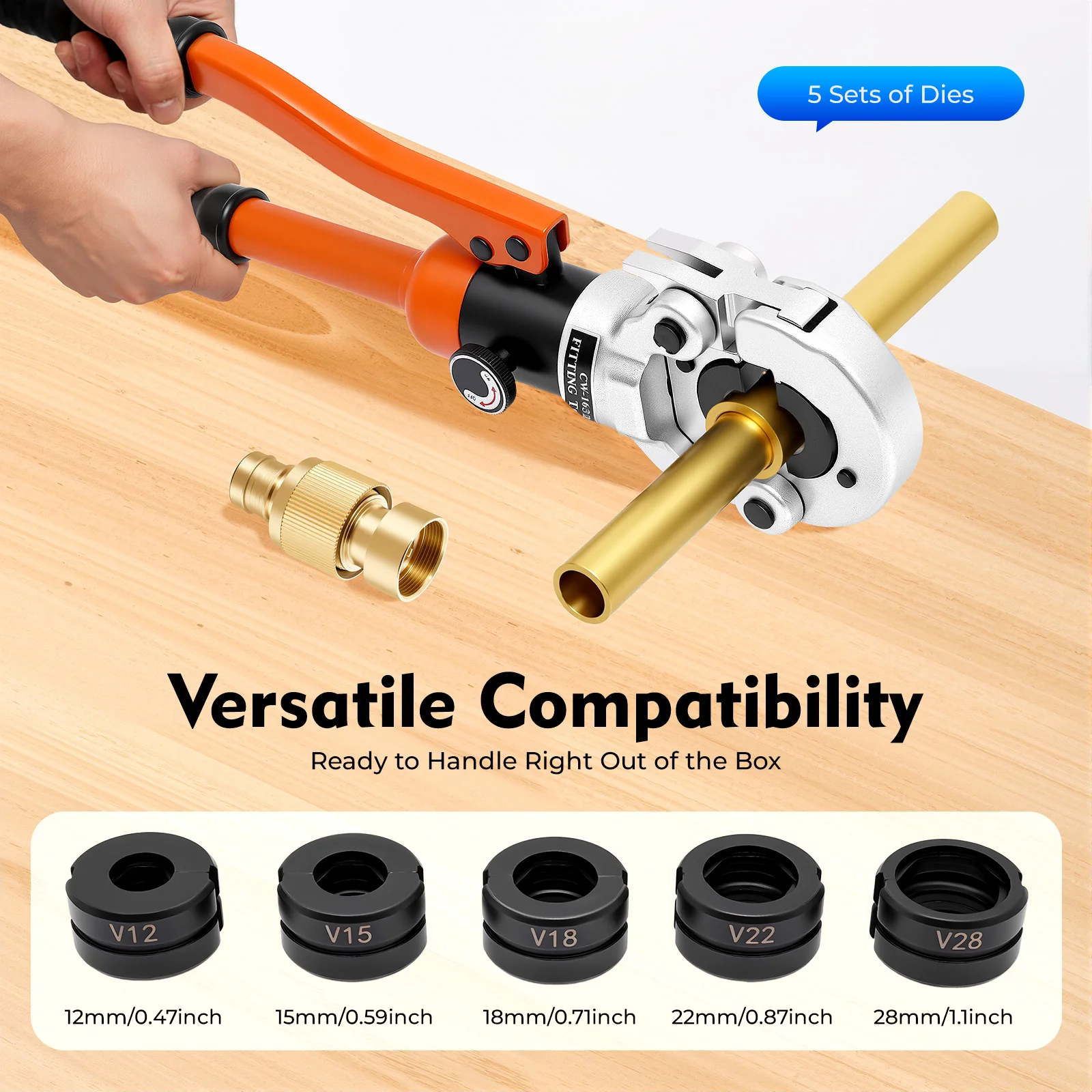 Hydraulische Pex 5 Matrizen Kupferrohr Fitthing Hydraulische Presse Sanitär Werkzeug Kit Rohr Crimper Presszange 80 kn Kupferrohr 360 °