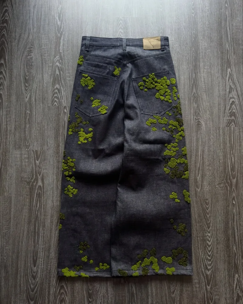 Y2K Jeans Harajuku Fallen Moss Premium 2000er Jeans Vintage Stoff American Style Jeans Gothic Streetwear Hip Hop Hose mit weitem Bein