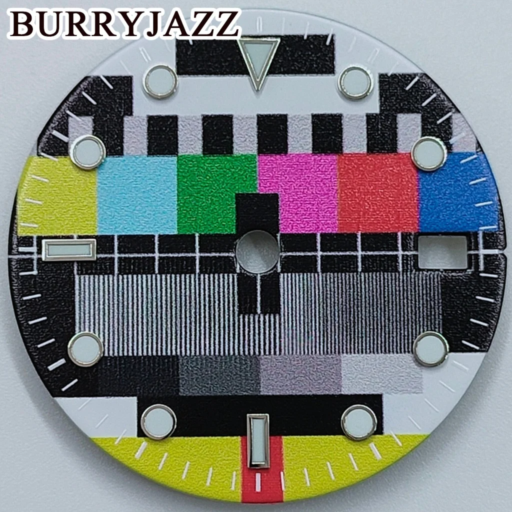 BURRYJAZZ 28,5 mm Retro-TV-Testmuster, keine Signaloberfläche, BGW9, leuchtend, für NH35 NH36 Uhrwerk, modifiziertes mechanisches Uhrenzubehör Image