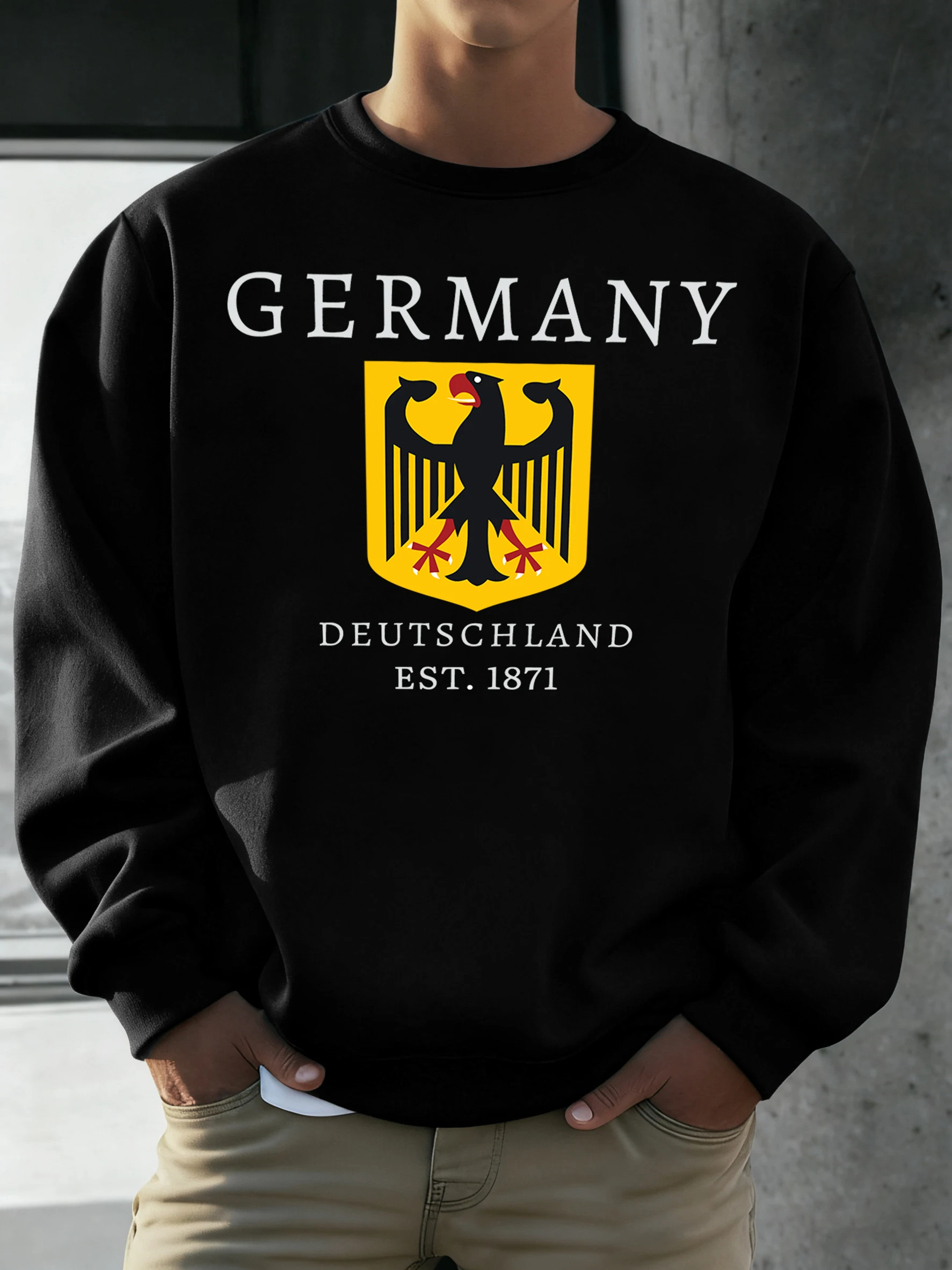Deutschland Deutchland Est.1871 Druck Männer Pullover Alle-Spiel Weiche T Fleece Lose Retro Kleidung Unisex Casual Oansatz Langarm Image