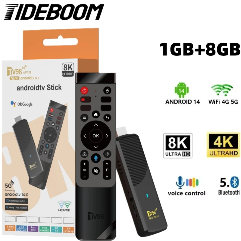 TV98 ATV X9 TV Stick 1/8GB 2/16GB Android 14.0 Allwinner H313 Quad Core Wifi 5G BT5.0 Sprachfernbedienung Smart Assistant HD 4K 8K IPTV Image