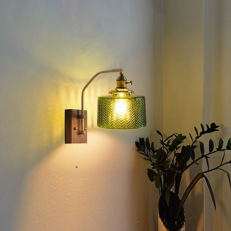 Moderne Glas LED Wand Lampe Kupfer Badezimmer Spiegel Licht Zug Kette Schalter Schlafzimmer Hause Beleuchtung Wand Licht Holz Leuchte Luminaria